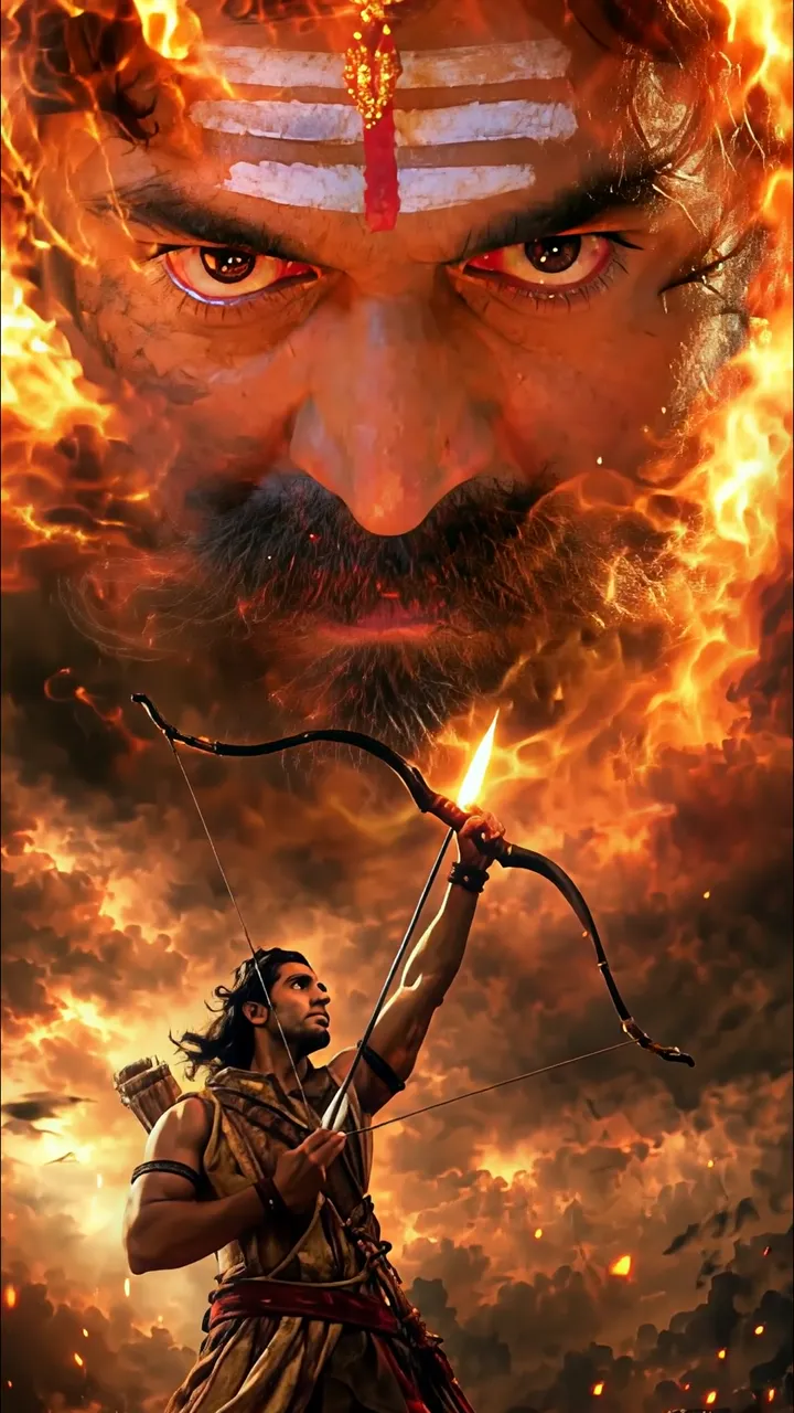 Shiva As Ardhanarishvara With Fire Bow And Divine Aura