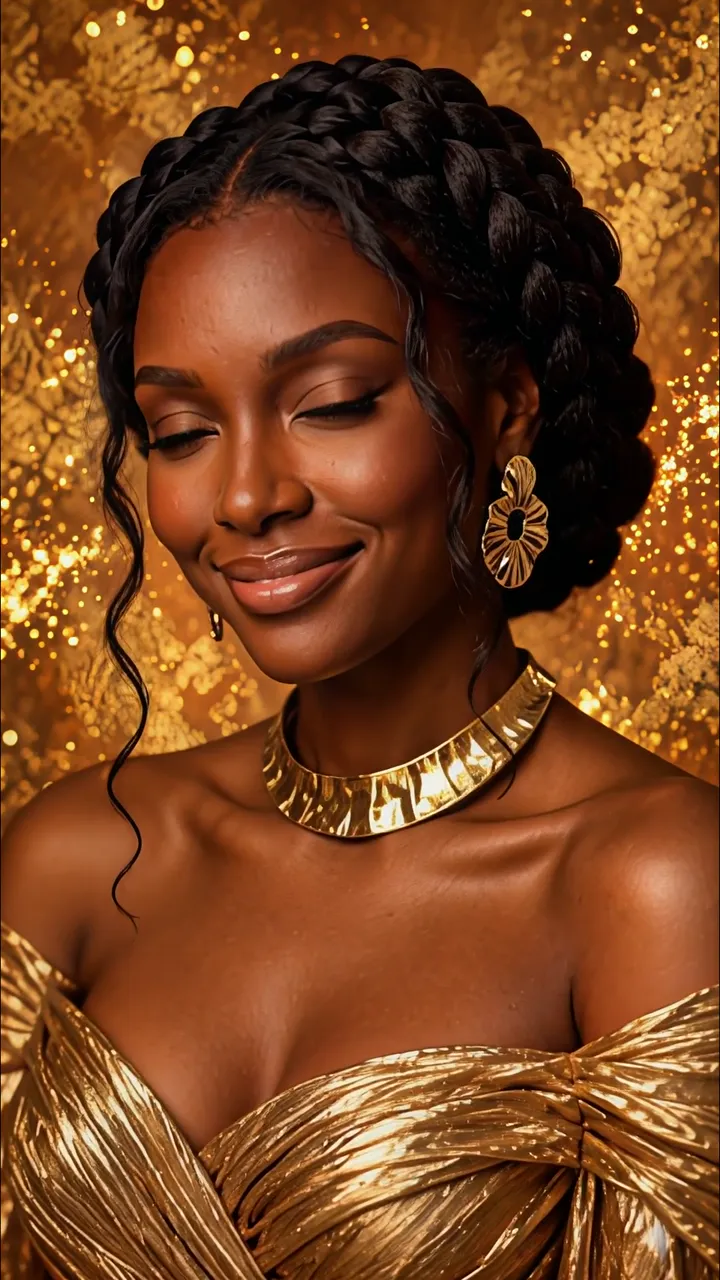 Golden Glamour Woman With Braided Hair And Sparkling Jewelry