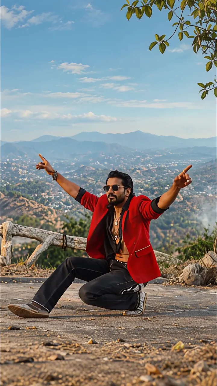 Shah Rukh Khan Rocky Pose On Mountain Top With Red Blazer