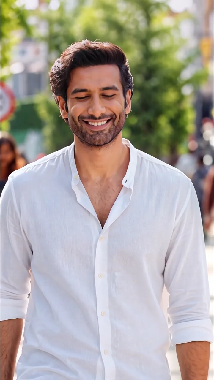 Vikram Singh Chauhan Smiling In White Linen Shirt Urban Street