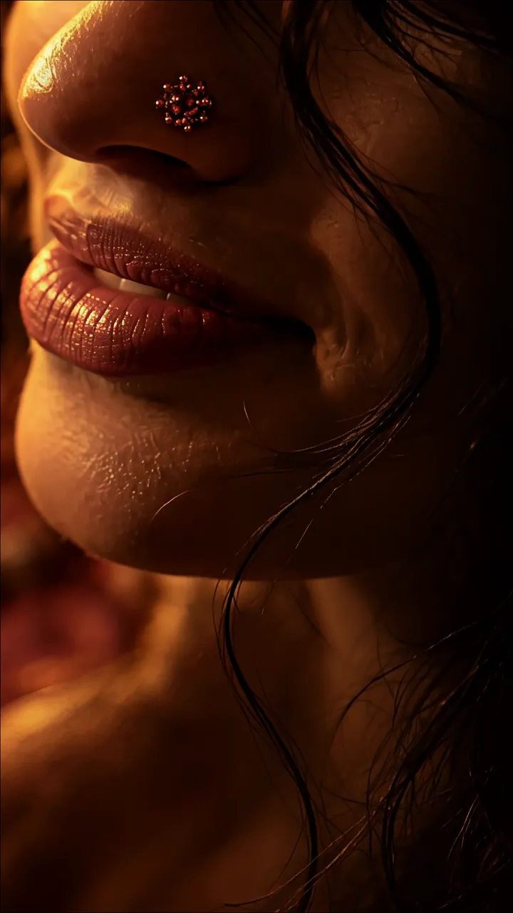 Woman With Red Nose Ring And Warm Glow