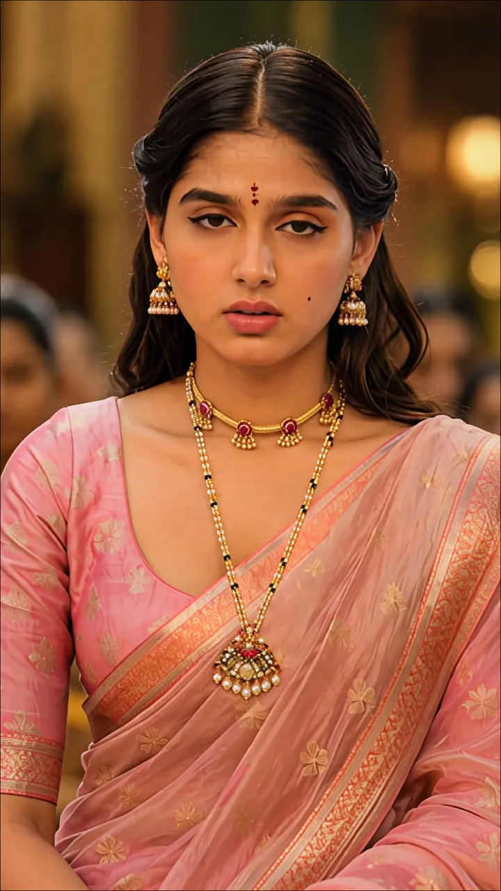 Ananya Panday In Pink Saree With Gold Jewelry And Red Bindu