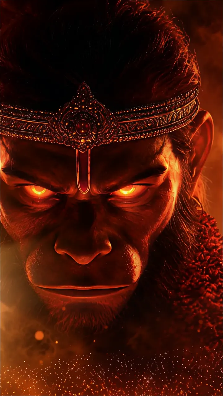 Angry Monkey God With Glowing Eyes And Ornate Crown