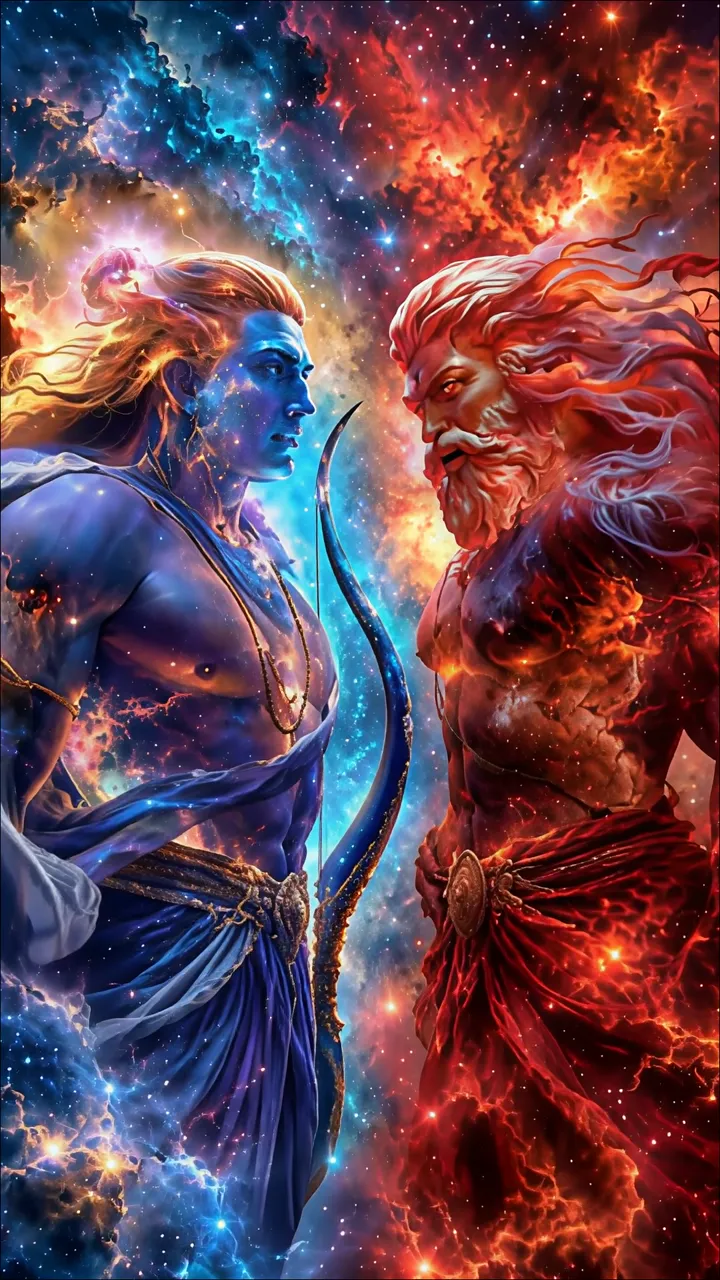 Shiva Vs Rudra Cosmic Clash With Blue And Red Aura
