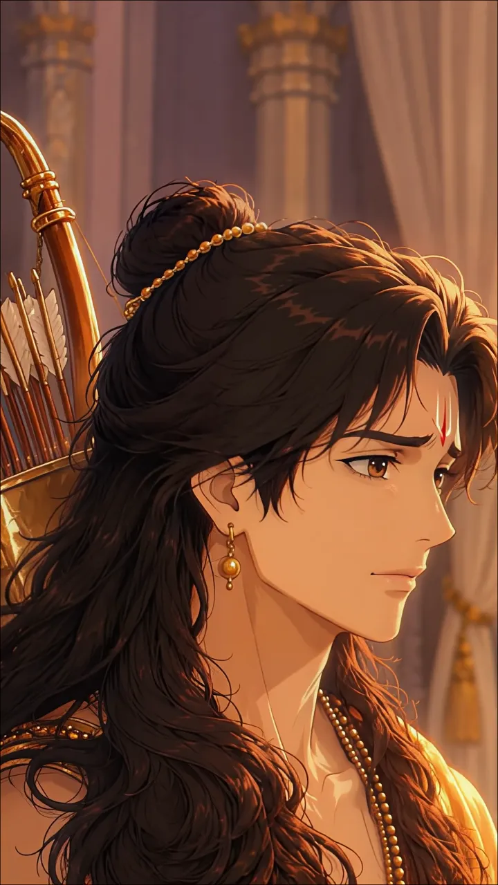 Archer With Golden Bow And Arrow Quiver Anime Portrait