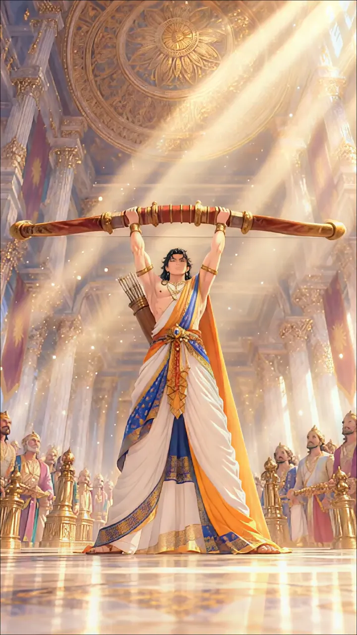 Hercules Holding Sword In Grand Temple With Golden Light