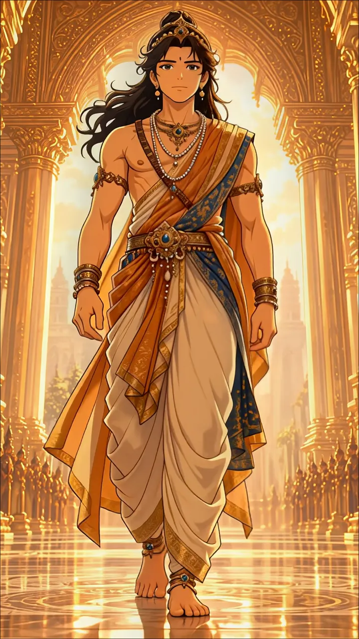 Shiva In Golden Temple Hall With Sacred Jewelry And Dhoti