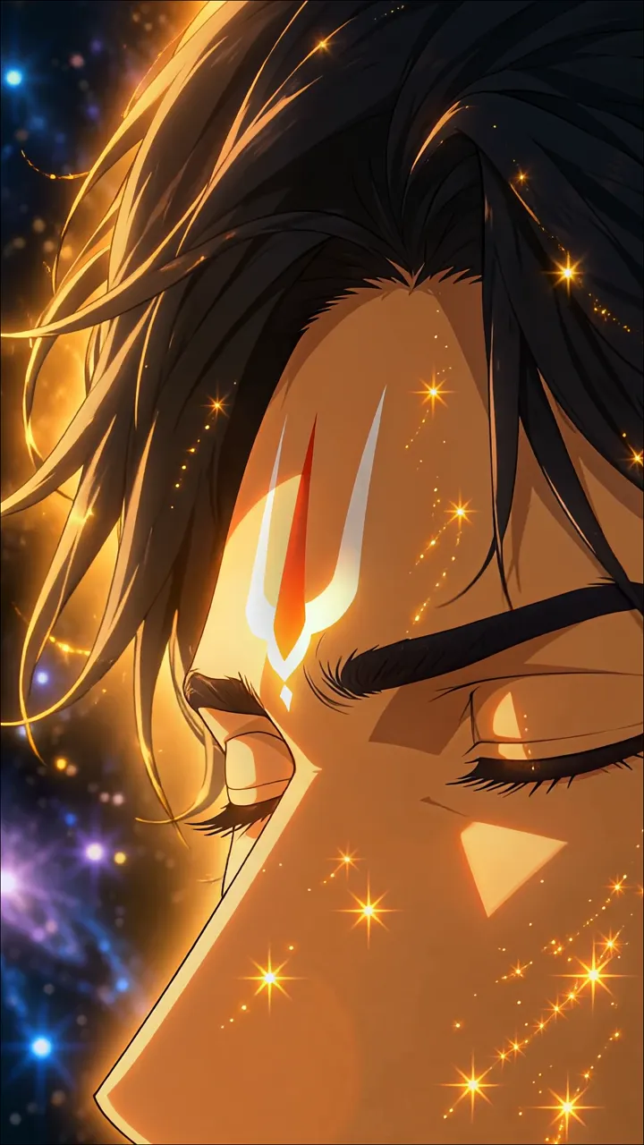 Shiva With Trishul And Cosmic Starry Background