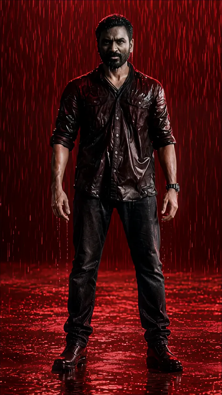 Ajay Devgn In A Rain-Drenched Red Scene