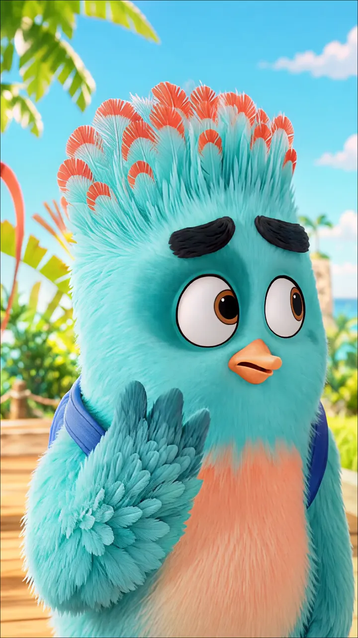 Angry Birds 3 Blue Bird Waving In Tropical Paradise