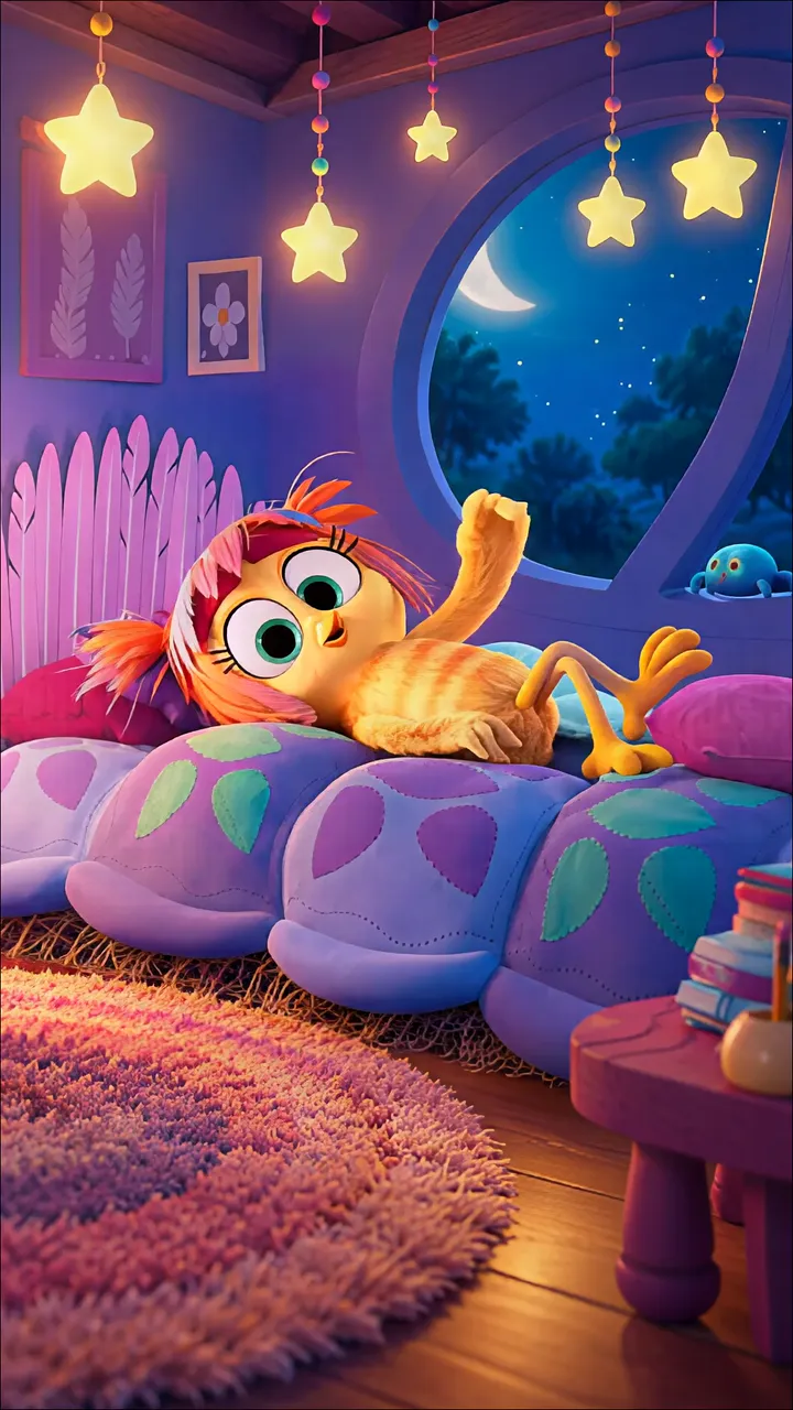 Angry Birds Stella Relaxing In A Starry Night Bedroom
