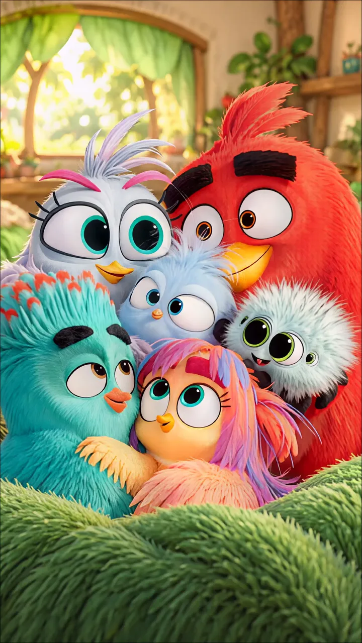 Angry Birds 3 Characters Huddled Together Under A Green Blanket