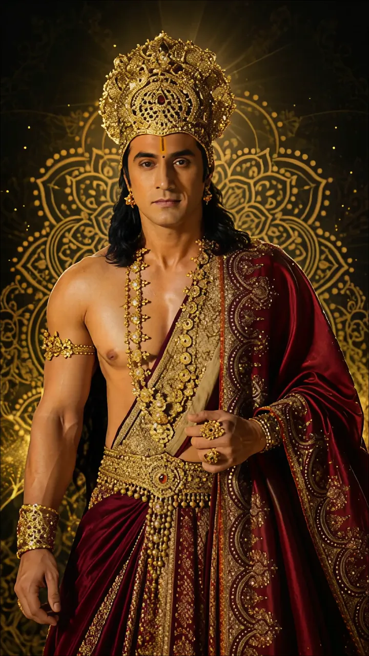 Rama In Golden Crown And Red Robe From Ramayana